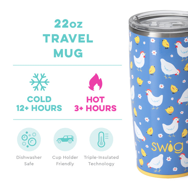 Swig Life 22oz Chicks Dig It Travel Mug temperature infographic - cold 12+ hours or hot 3+ hours