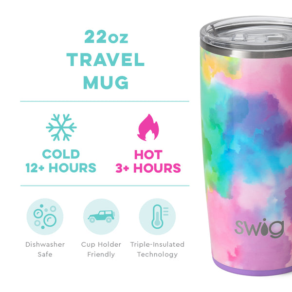 Swig Life 22oz Cloud Nine Travel Mug temperature infographic - cold 12+ hours or hot 3+ hours