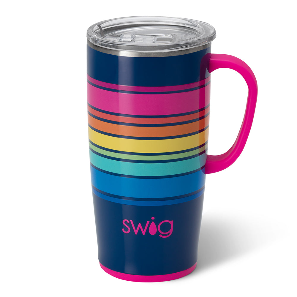 Swig Life Travel Mug with Handle - Electric Slide Insulated Stainless Steel - 22oz - Dishwasher Safe with A Non-Slip Base