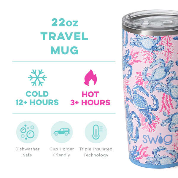 Swig Life 22oz Get Crackin' Travel Mug temperature infographic - cold 9+ hours or hot 3+ hours