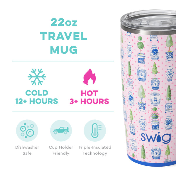 Swig Life 22oz Ginger Jars Travel Mug temperature infographic - cold 9+ hours or hot 3+ hours