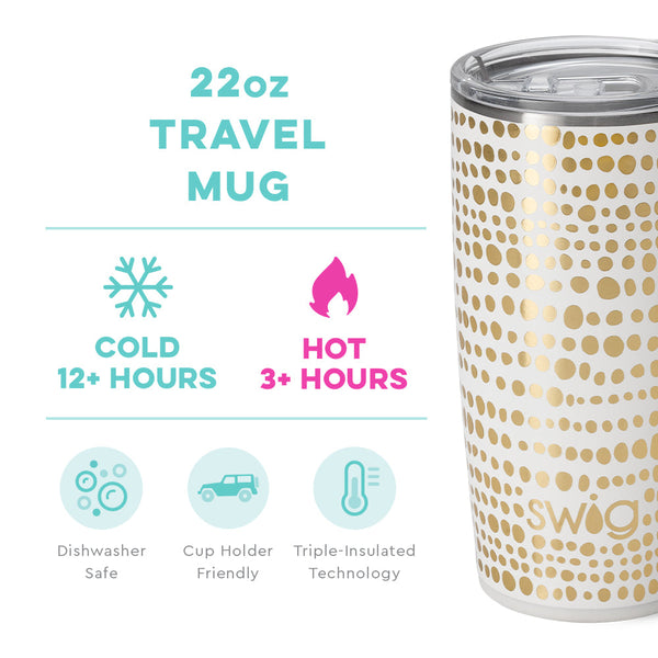 Swig Life 22oz Glamazon Gold Travel Mug temperature infographic - cold 12+ hours or hot 3+ hours