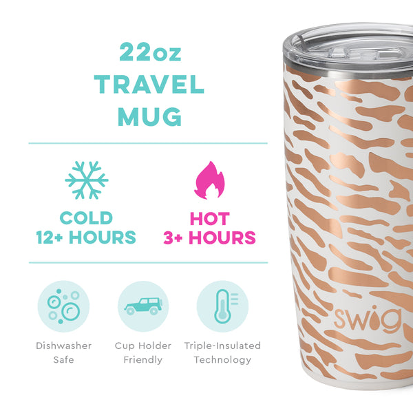 Swig Life 22oz Glamazon Rose Travel Mug temperature infographic - cold 12+ hours or hot 3+ hours