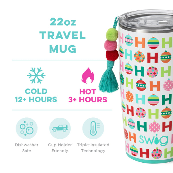 Swig Life 22oz Hohoho Travel Mug temperature infographic - cold 12+ hours or hot 3+ hours