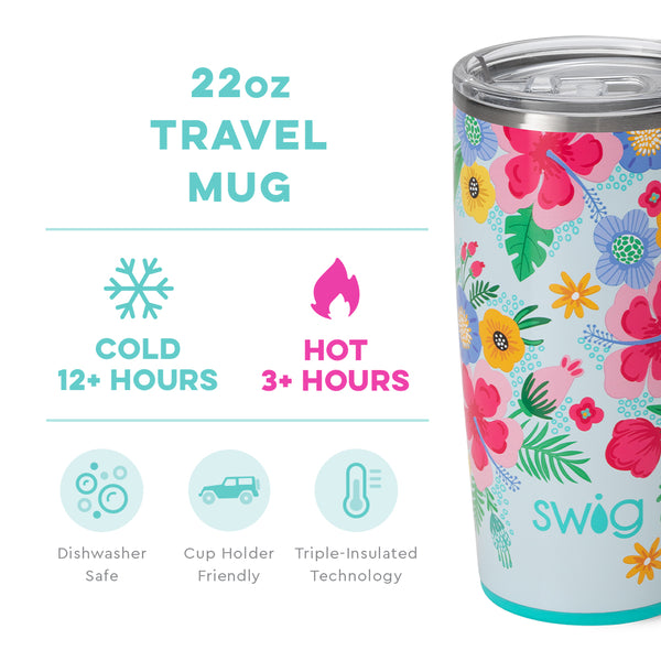 Swig Life 22oz Island Bloom Travel Mug temperature infographic - cold 9+ hours or hot 3+ hours