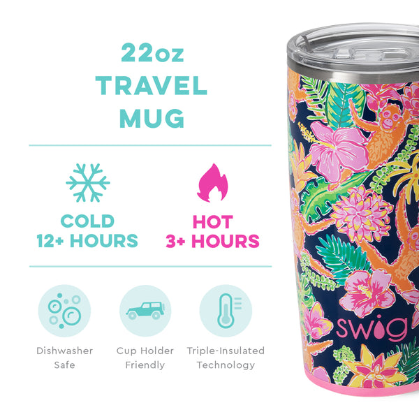 Swig Life 22oz Jungle Gym Travel Mug temperature infographic - cold 9+ hours or hot 3+ hours