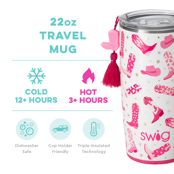 Swig Life 22oz Let's Go Girls Travel Mug temperature infographic - cold 12+ hours or hot 3+ hours