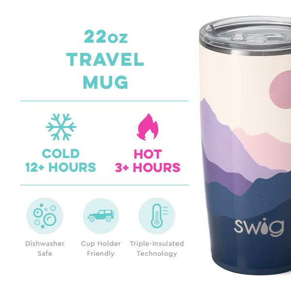 Swig Life 22oz Moon Shine Travel Mug temperature infographic - cold 12+ hours or hot 3+ hours