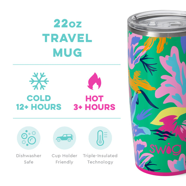 Swig Life 22oz Paradise Travel Mug temperature infographic - cold 12+ hours or hot 3+ hours