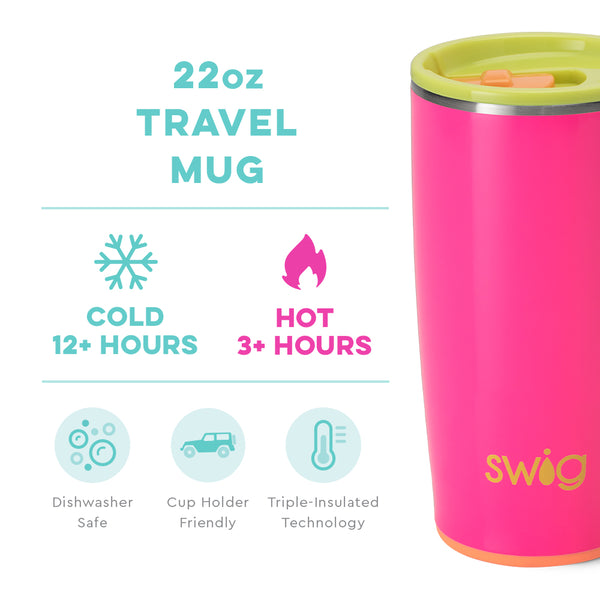 Swig Life 22oz Tutti Frutti Travel Mug temperature infographic - cold 12+ hours or hot 3+ hours