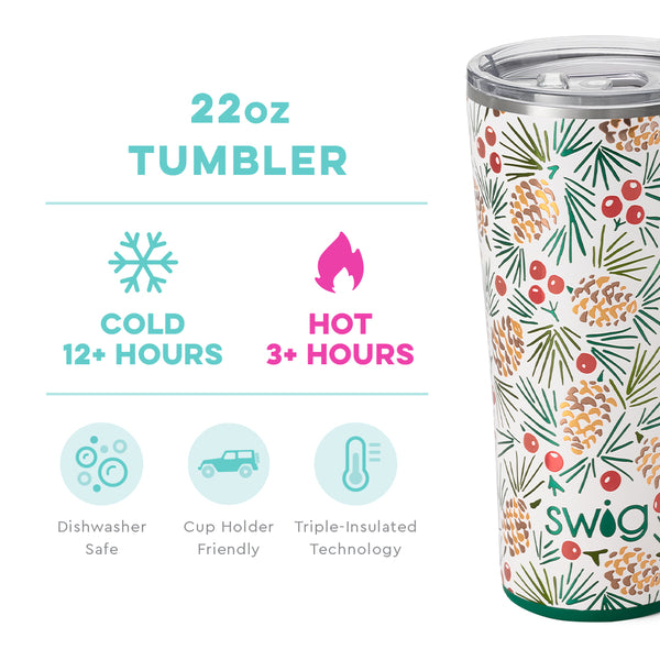 Swig Life 22oz All Spruced Up Tumbler temperature infographic - cold 12+ hours or hot 3+ hours
