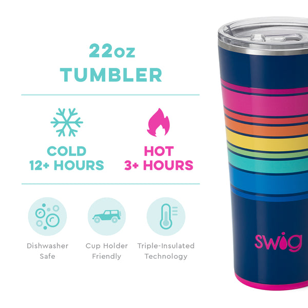 Swig Life 22oz Electric Slide Tumbler temperature infographic - cold 12+ hours or hot 3+ hours