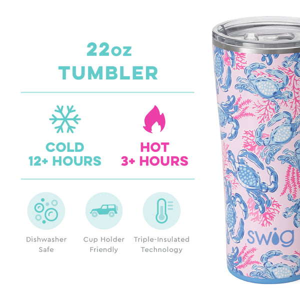 Swig Life 22oz Get Crackin' Tumbler temperature infographic - cold 12+ hours or hot 3+ hours