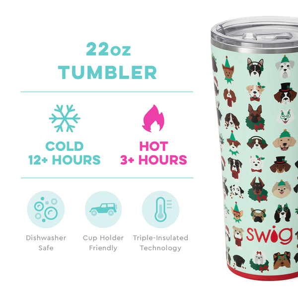 Swig Life 22oz Happy Howlidays Tumbler temperature infographic - cold 12+ hours or hot 3+ hours