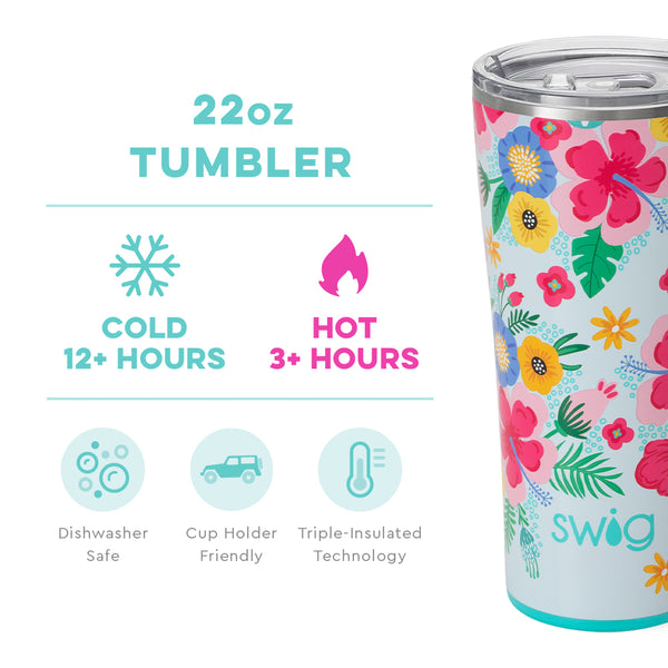 Swig Life 22oz Island Bloom Tumbler temperature infographic - cold 12+ hours or hot 3+ hours