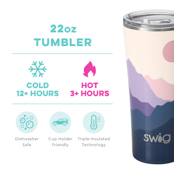 Swig Life 22oz Moon Shine Tumbler temperature infographic - cold 12+ hours or hot 3+ hours