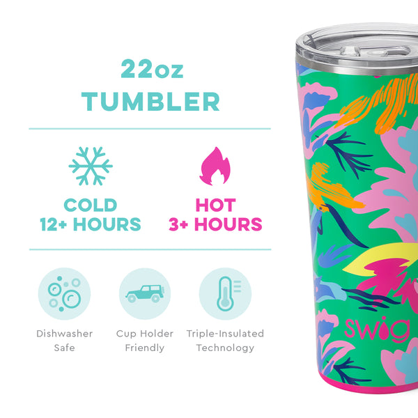 Swig Life 22oz Paradise Tumbler temperature infographic - cold 12+ hours or hot 3+ hours