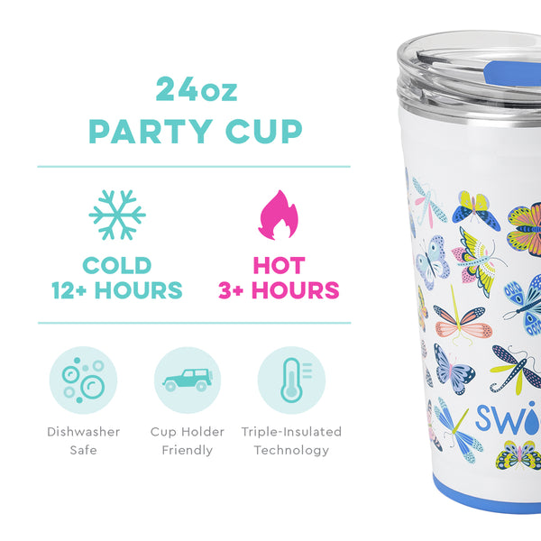 Swig Life 24oz Butterfly Bliss Party Cup temperature infographic - cold 12+ hours or hot 3+ hours