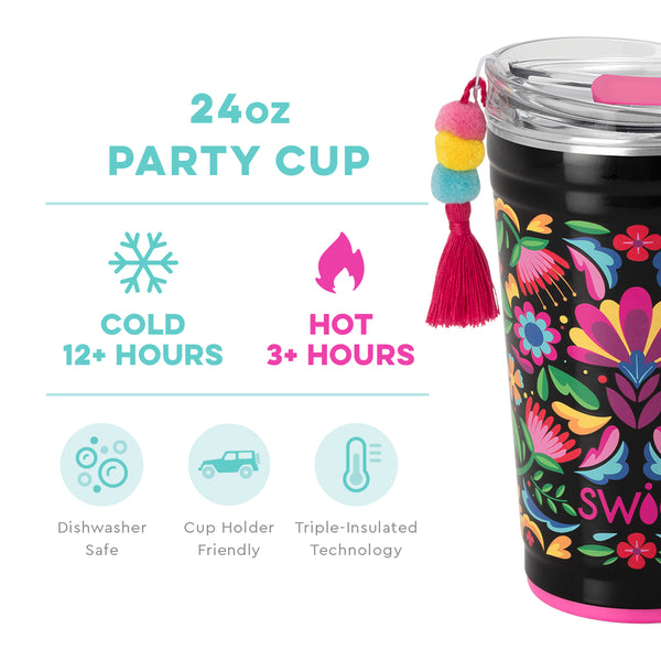 Swig Life 24oz Caliente Party Cup temperature infographic - cold 12+ hours or hot 3+ hours