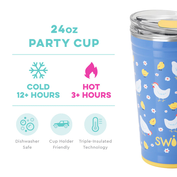 Swig Life 24oz Chicks Dig It Party Cup temperature infographic - cold 12+ hours or hot 3+ hours