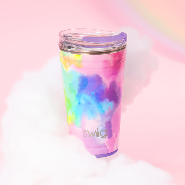 Swig Life 24oz Cloud Nine Party Cup with EZ Slider Lid on a pink cloudy background