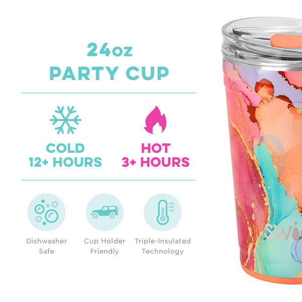 Swig Life 24oz Dreamsicle Party Cup temperature infographic - cold 12+ hours or hot 3+ hours