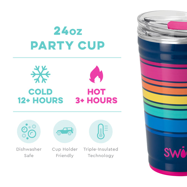 Swig Life 24oz Electric Slide Party Cup temperature infographic - cold 12+ hours or hot 3+ hours