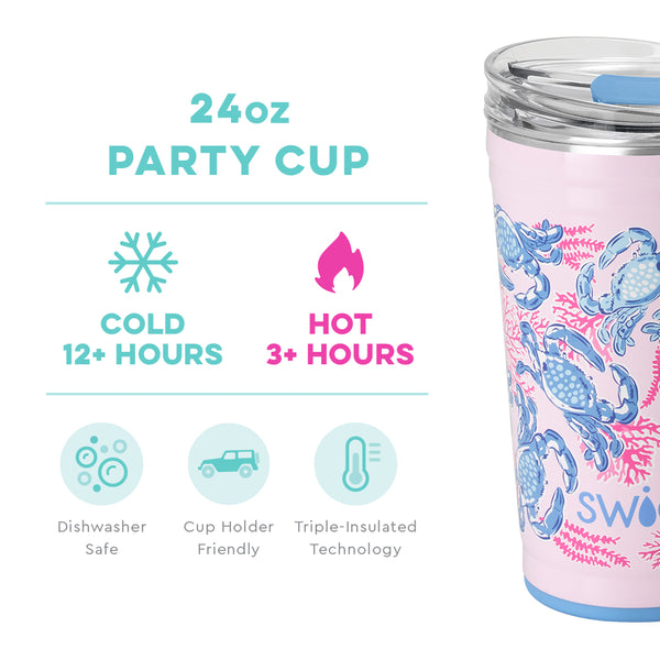 Swig Life 24oz Get Crackin' Party Cup temperature infographic - cold 12+ hours or hot 3+ hours