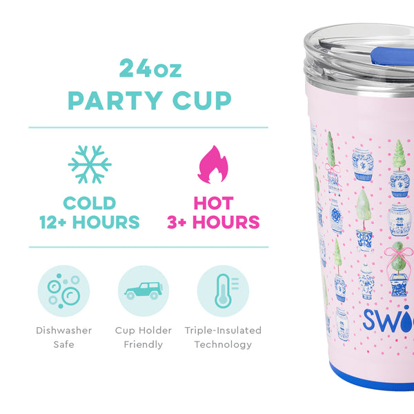 Swig Life 24oz Ginger Jars Party Cup temperature infographic - cold 12+ hours or hot 3+ hours