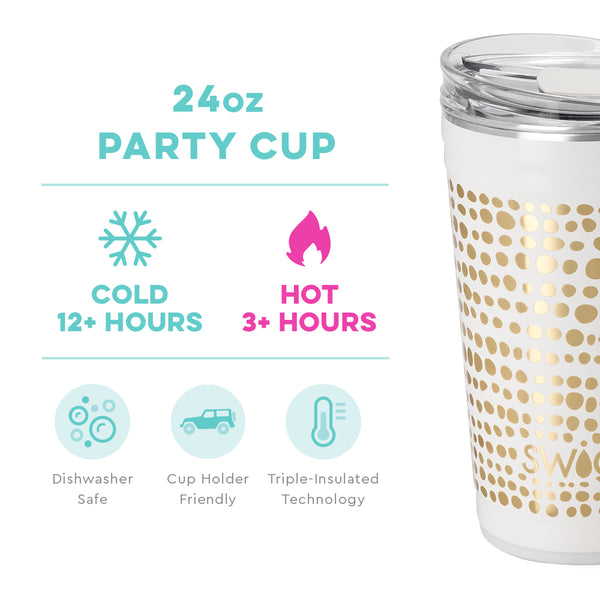 Swig Life 24oz Glamazon Gold Party Cup temperature infographic - cold 12+ hours or hot 3+ hours