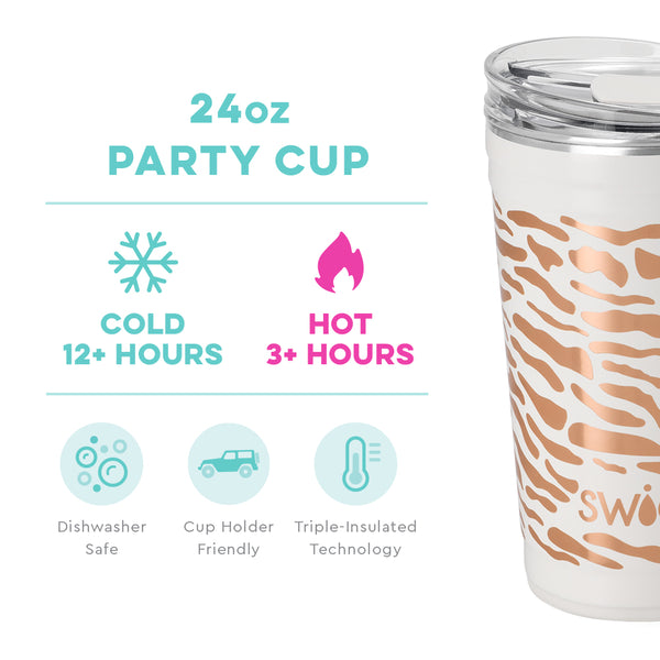 Swig Life 24oz Glamazon Rose Party Cup temperature infographic - cold 12+ hours or hot 3+ hours