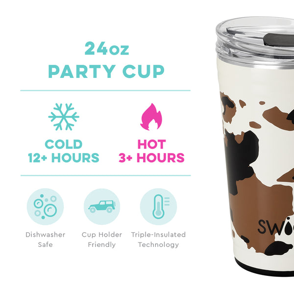 Swig Life 24oz Hayride Party Cup temperature infographic - cold 12+ hours or hot 3+ hours