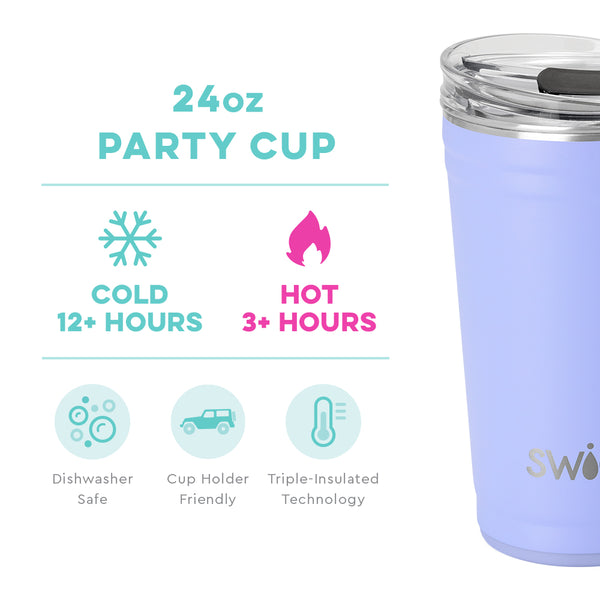 Swig Life 24oz Hydrangea Party Cup temperature infographic - cold 12+ hours or hot 3+ hours