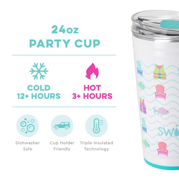 Swig Life 24oz Lake Girl Party Cup temperature infographic - cold 12+ hours or hot 3+ hours