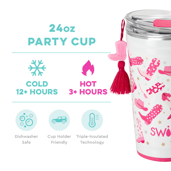 Swig Life 24oz Let's Go Girls Party Cup temperature infographic - cold 12+ hours or hot 3+ hours