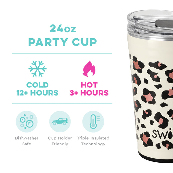 Swig Life 24oz Luxy Leopard Party Cup temperature infographic - cold 12+ hours or hot 3+ hours