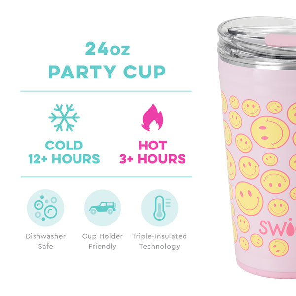 Swig Life 24oz Oh Happy Day Party Cup temperature infographic - cold 12+ hours or hot 3+ hours