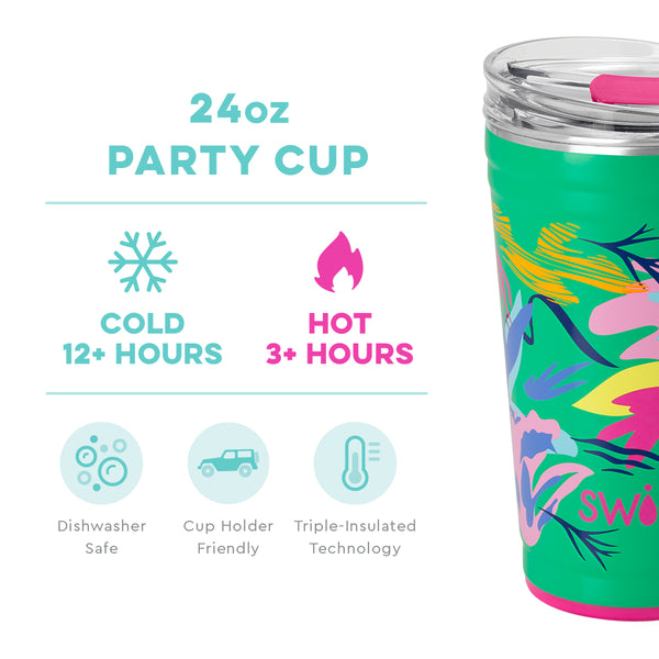 Swig Life 24oz Paradise Party Cup temperature infographic - cold 12+ hours or hot 3+ hours