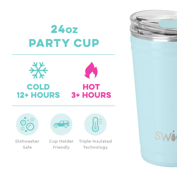 Swig Life 24oz Shimmer Aquamarine temperature infographic - cold 12+ hours or hot 3+ hours