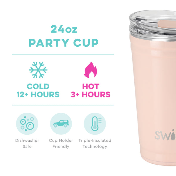 Swig Life 24oz Shimmer Ballet Party Cup temperature infographic - cold 12+ hours or hot 3+ hours