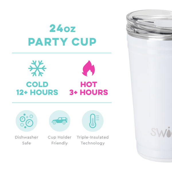 Swig Life 24oz Shimmer White temperature infographic - cold 12+ hours or hot 3+ hours