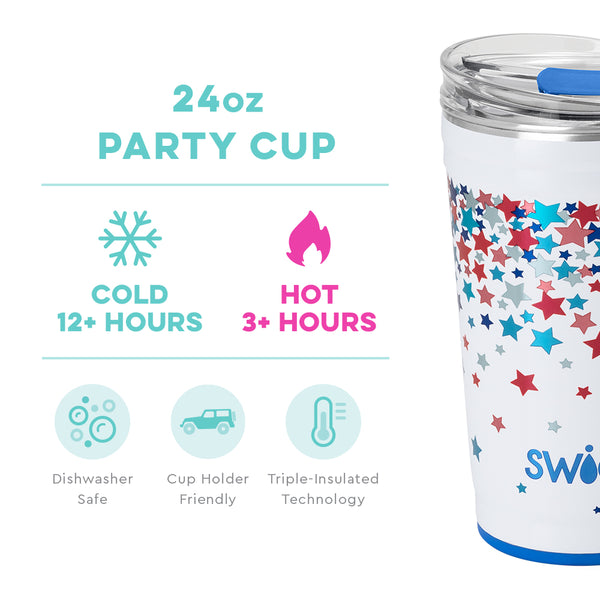 Swig Life 24oz Star Spangled temperature infographic - cold 12+ hours or hot 3+ hour