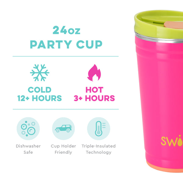 Swig Life 24oz Tutti Frutti temperature infographic - cold 12+ hours or hot 3+ hours