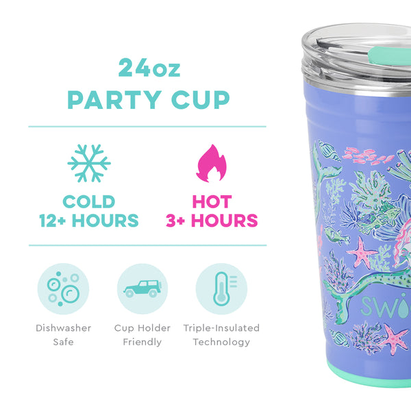 Swig Life 24oz Under the Sea Party Cup temperature infographic - cold 12+ hours or hot 3+ hours