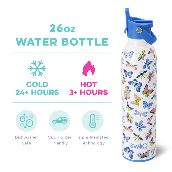 Swig Life 26oz Butterfly Bliss Insulated Flip + Sip Cap Water Bottle temperature infographic - cold 24+ hours or hot 3+ hours