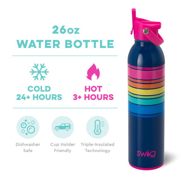 Swig Life 26oz Electric Slide Insulated Flip + Sip Cap Water Bottle temperature infographic - cold 24+ hours or hot 3+ hours