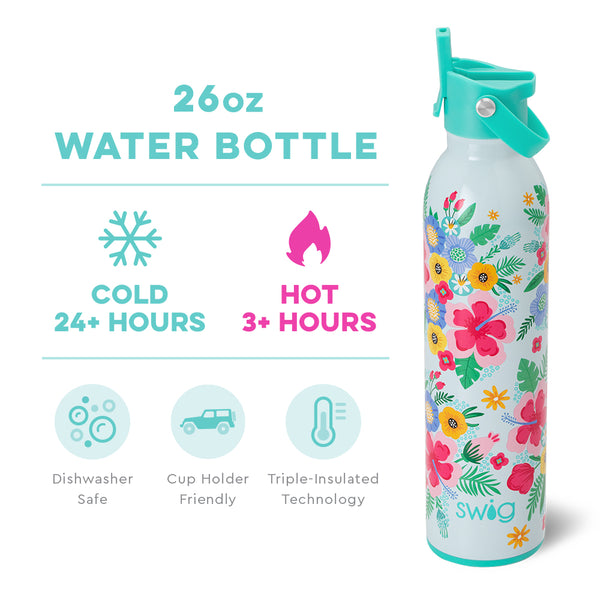 Swig Life 26oz Island Bloom Insulated Flip + Sip Cap Water Bottle temperature infographic - cold 24+ hours or hot 3+ hours