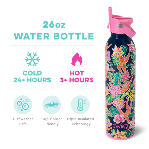 Swig Life 26oz Jungle Gym Insulated Flip + Sip Cap Water Bottle temperature infographic - cold 24+ hours or hot 3+ hours