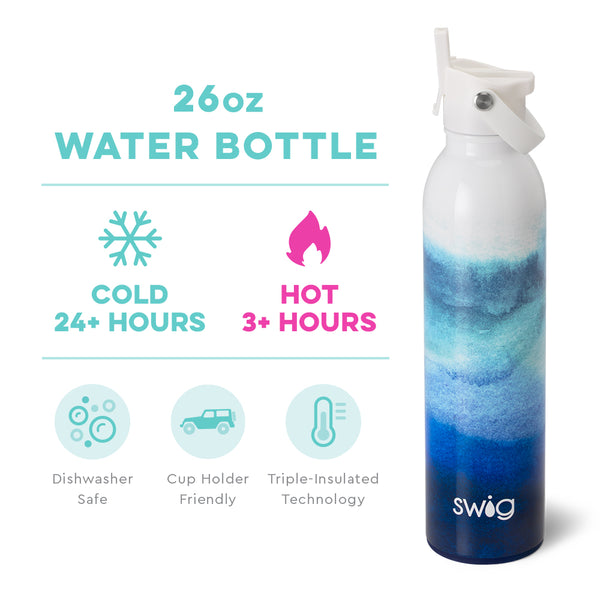 Swig Life 26oz Sapphire Insulated Flip + Sip Cap Water Bottle temperature infographic - cold 24+ hours or hot 3+ hours