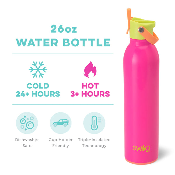 Swig Life 26oz Tutti Frutti Insulated Flip + Sip Cap Water Bottle temperature infographic - cold 24+ hours or hot 3+ hours